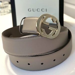 Woman’s Gucci Storm Grey Leather Interlocking GG Buckle 90/36 Belt